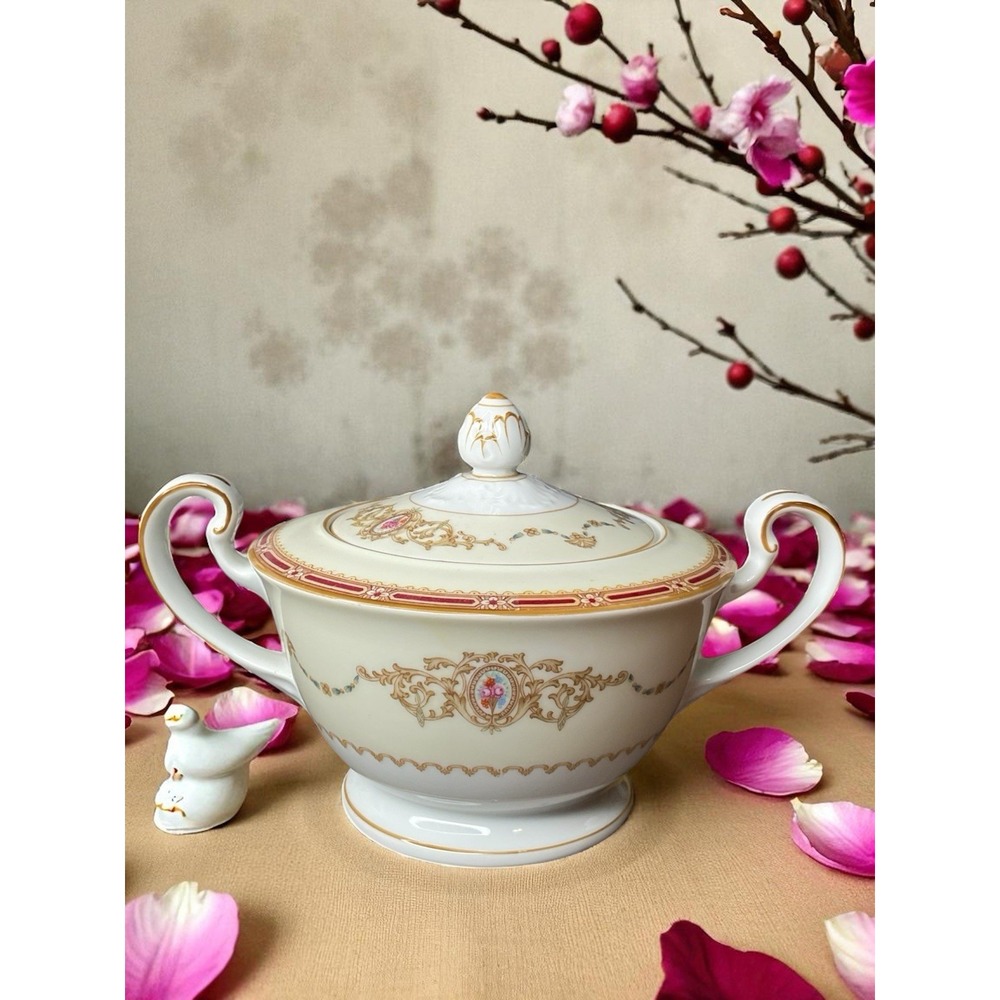 Noritake China NIPPON TOKI KAISHA Sugar Bowl With Lid Large Creamy Ornated
